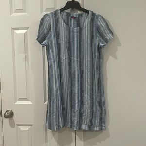 Vince Camuto Shirt Dress Womens Blue Striped Linen Blend